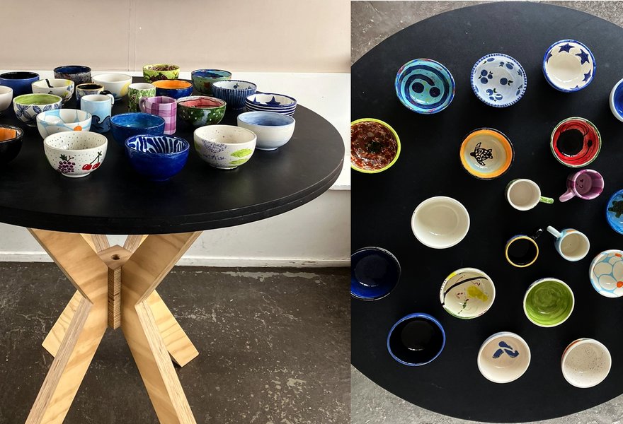 To welcome the arrival of spring, Center of Gravity members came together on a Tuesday evening to paint pottery at Creative Space. This is the result of that effort.