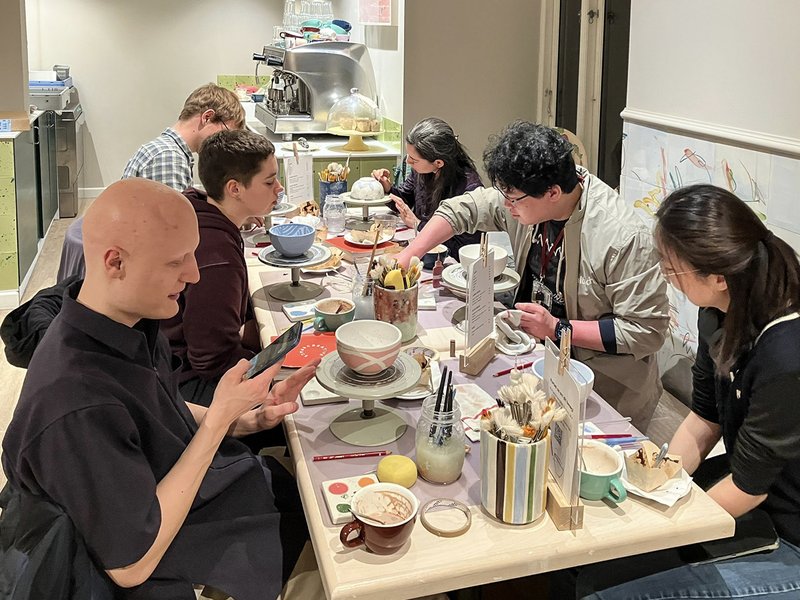 To welcome the arrival of spring, Center of Gravity members came together on a Tuesday evening to paint pottery at Creative Space.