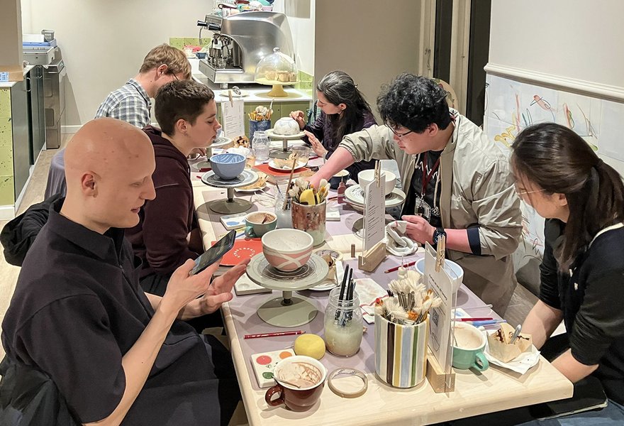 To welcome the arrival of spring, Center of Gravity members came together on a Tuesday evening to paint pottery at Creative Space.