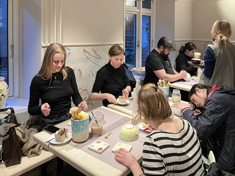 To welcome the arrival of spring, Center of Gravity members came together on a Tuesday evening to paint pottery at Creative Space.