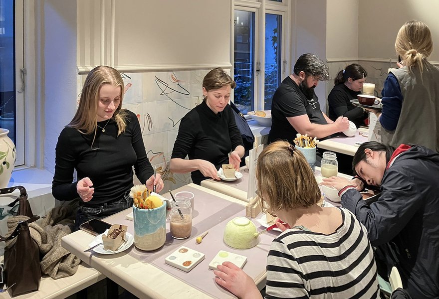 To welcome the arrival of spring, Center of Gravity members came together on a Tuesday evening to paint pottery at Creative Space.