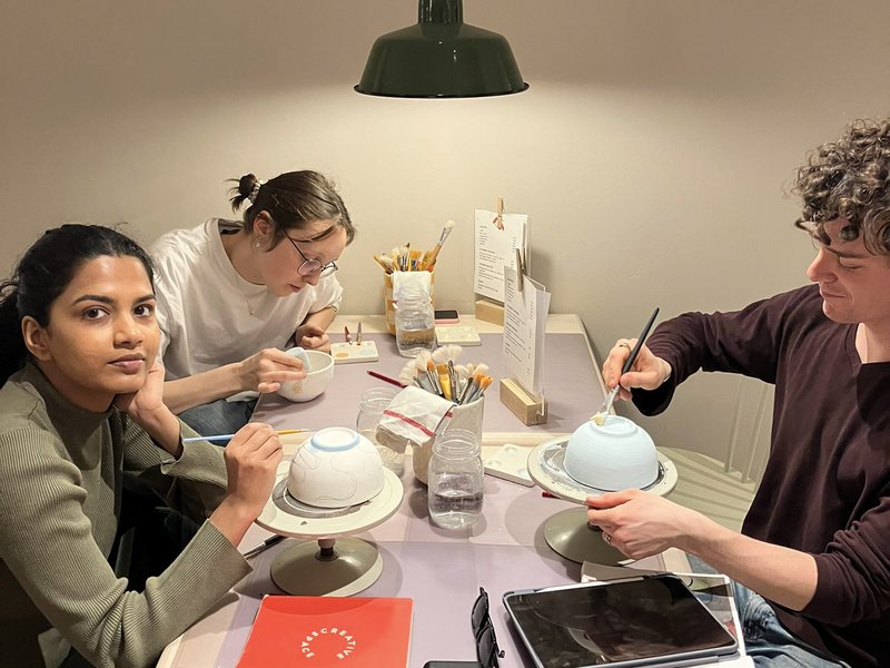 To welcome the arrival of spring, Center of Gravity members came together on a Tuesday evening to paint pottery at Creative Space.