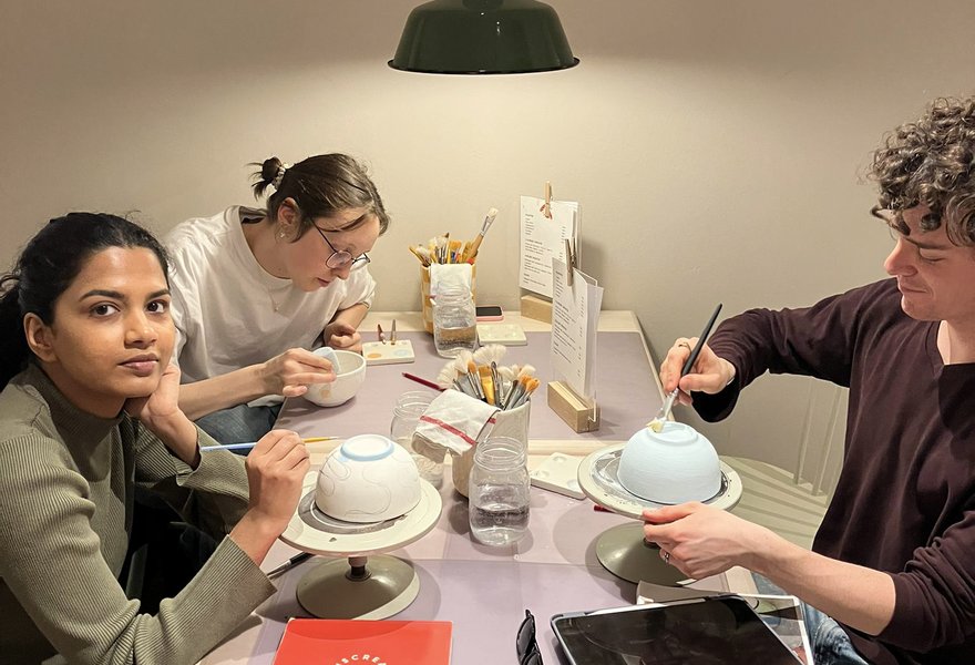 To welcome the arrival of spring, Center of Gravity members came together on a Tuesday evening to paint pottery at Creative Space.