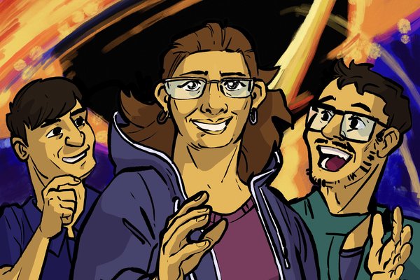 comic book characters and a black hole