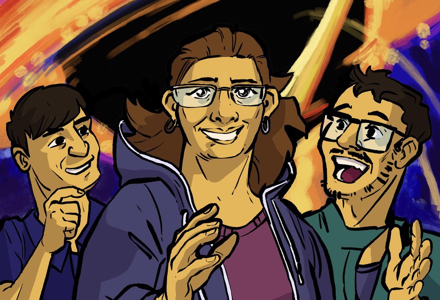 comic book characters and a black hole