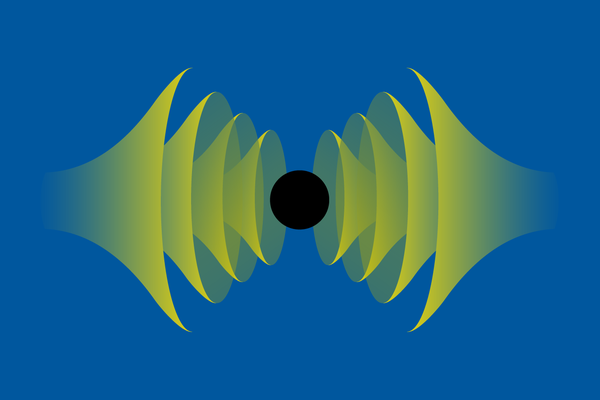 Illustration of waves emanating form a black hole.