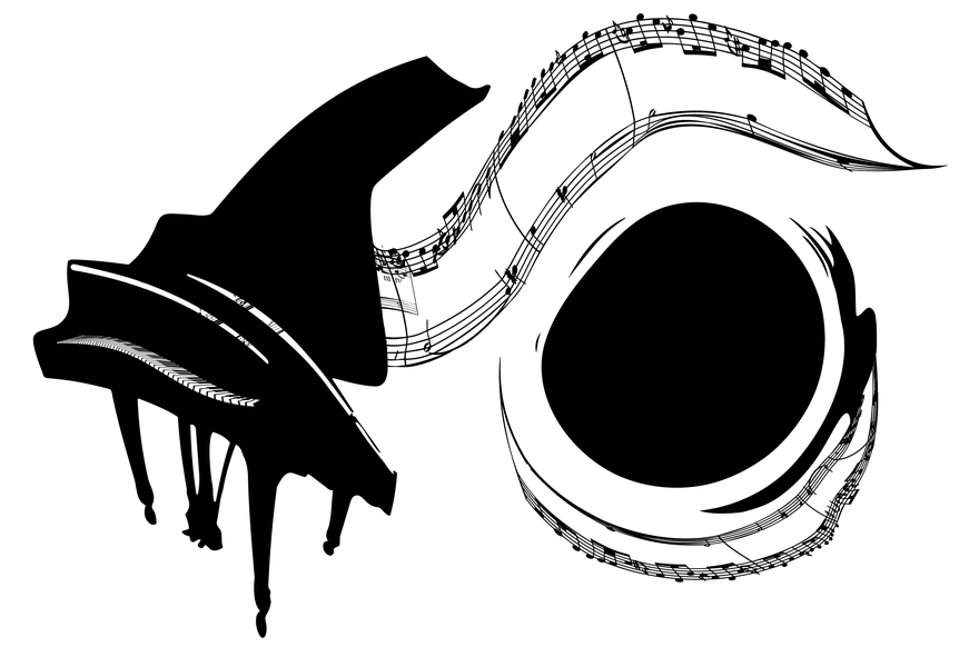 A Grand piano near a black hole