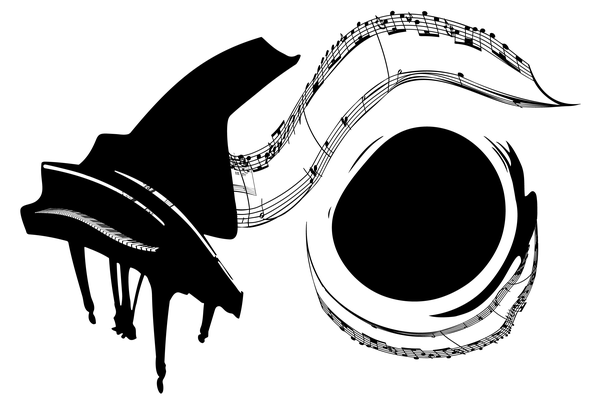 A Grand piano near a black hole