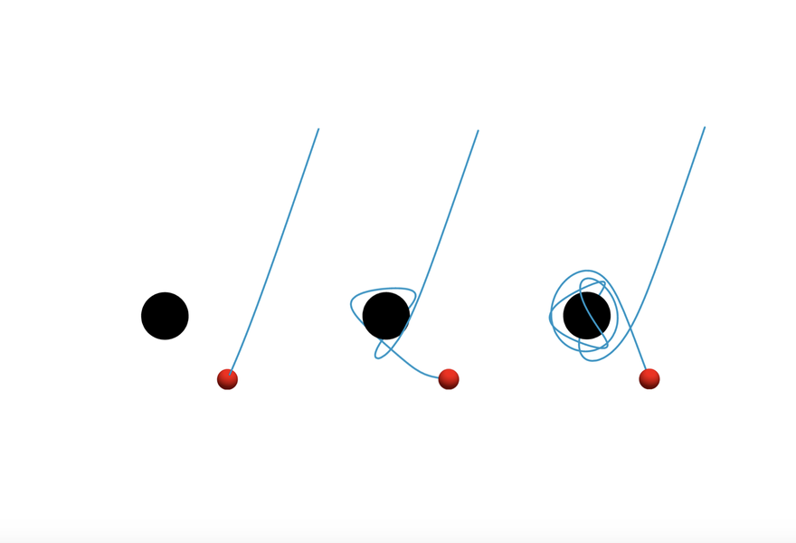 Illustration of the event horizon of a black hole, swirling gas and plasma