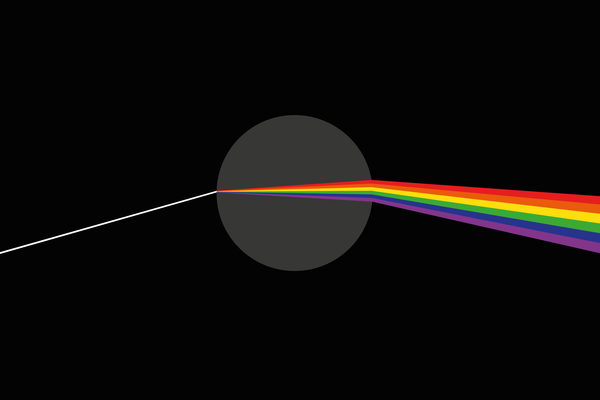 Illustratioon of light refracting through a dark circle